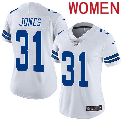 Women Dallas Cowboys 31 Byron Jones Nike White Vapor Limited NFL Jersey